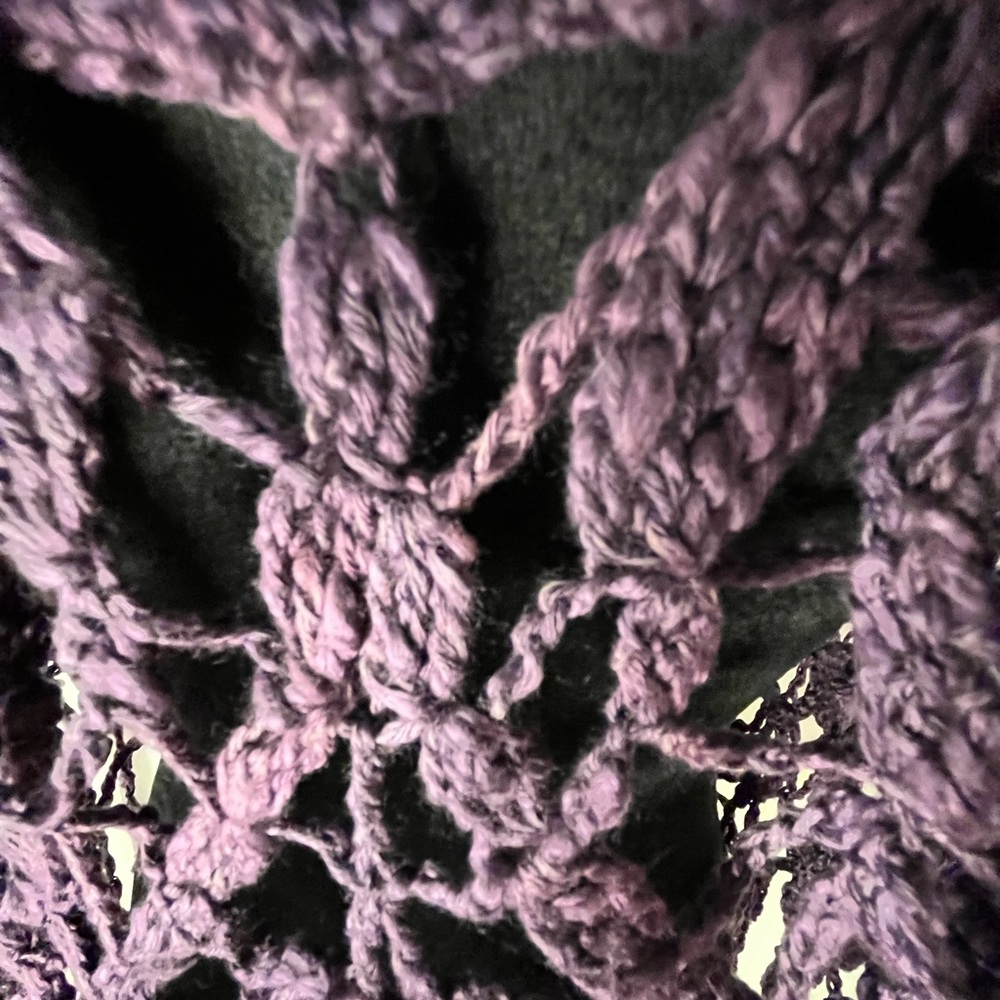 Hand made delicate crochet purple poncho with fringe